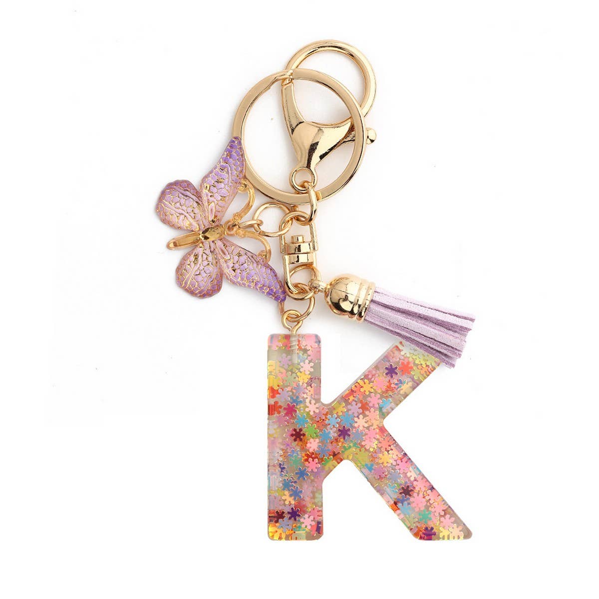 Pink Snowflake Letter Butterfly Keychain_CWMM6865