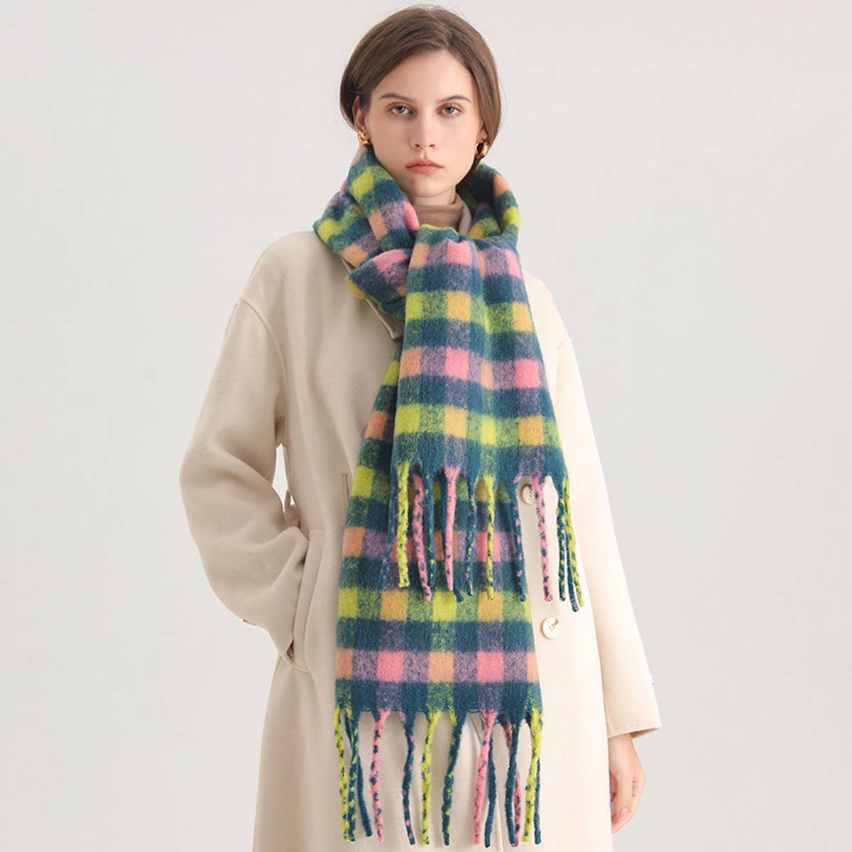 Plaid Winter Scarf ??Thick Soft Long Tassel Wrap_CWASC0983