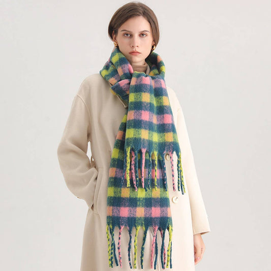 Plaid Winter Scarf ??Thick Soft Long Tassel Wrap_CWASC0983