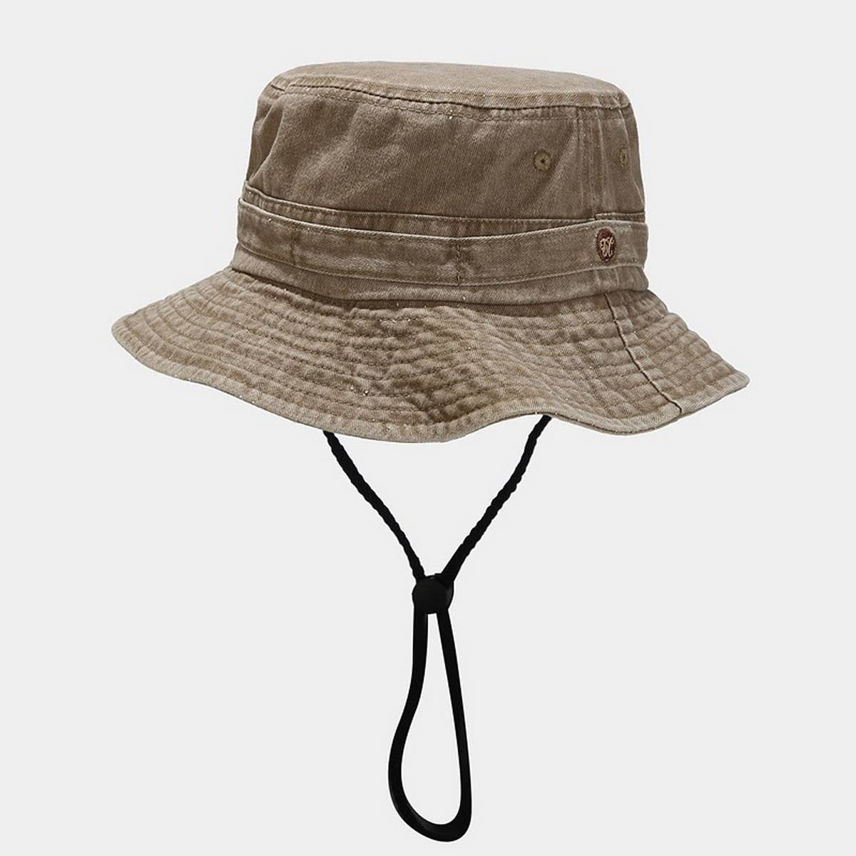 Vintage Washed Patchwork Bucket Hat with Strap_CWAH3788