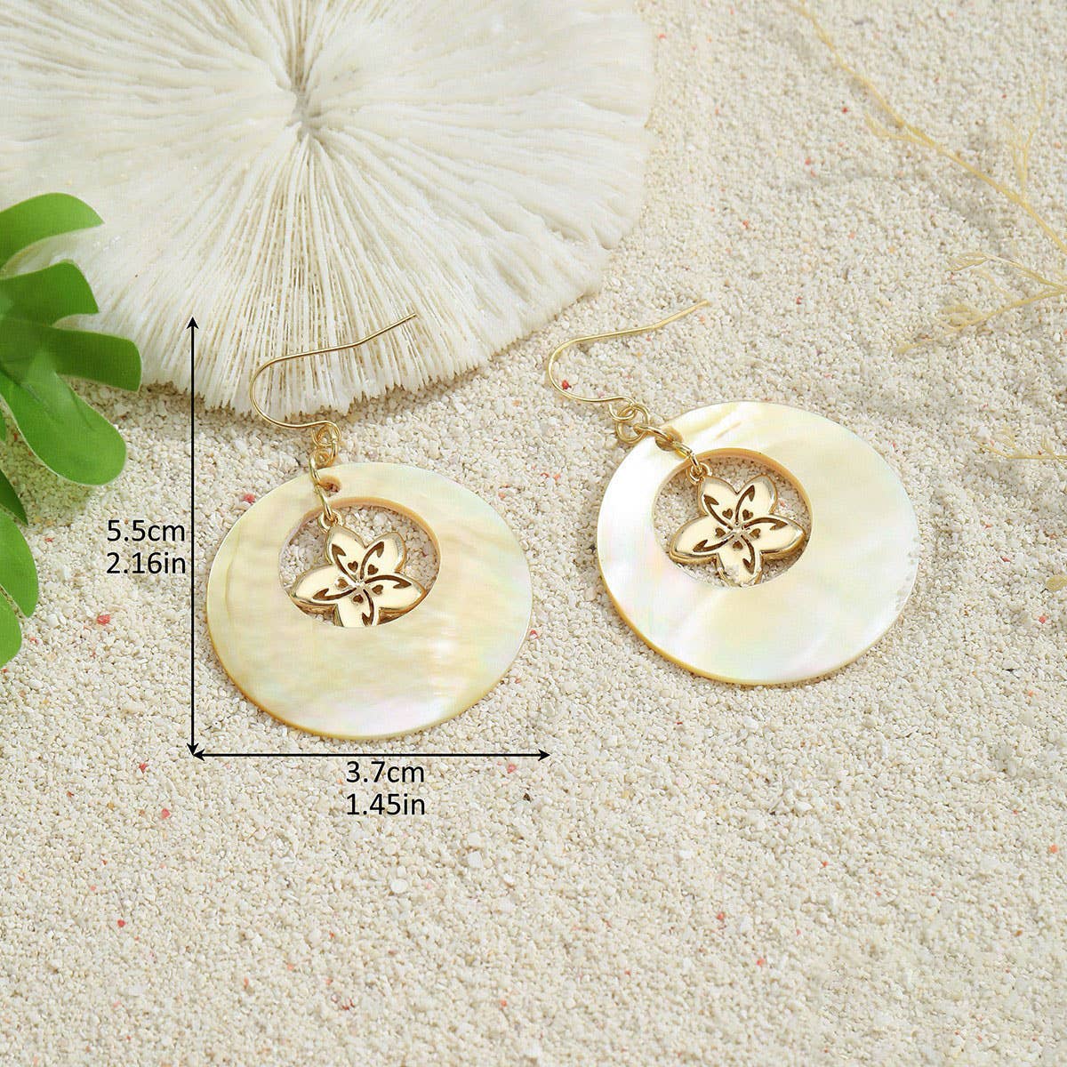 NATURAL YELLOW SHELL METAL PETAL EARRINGS