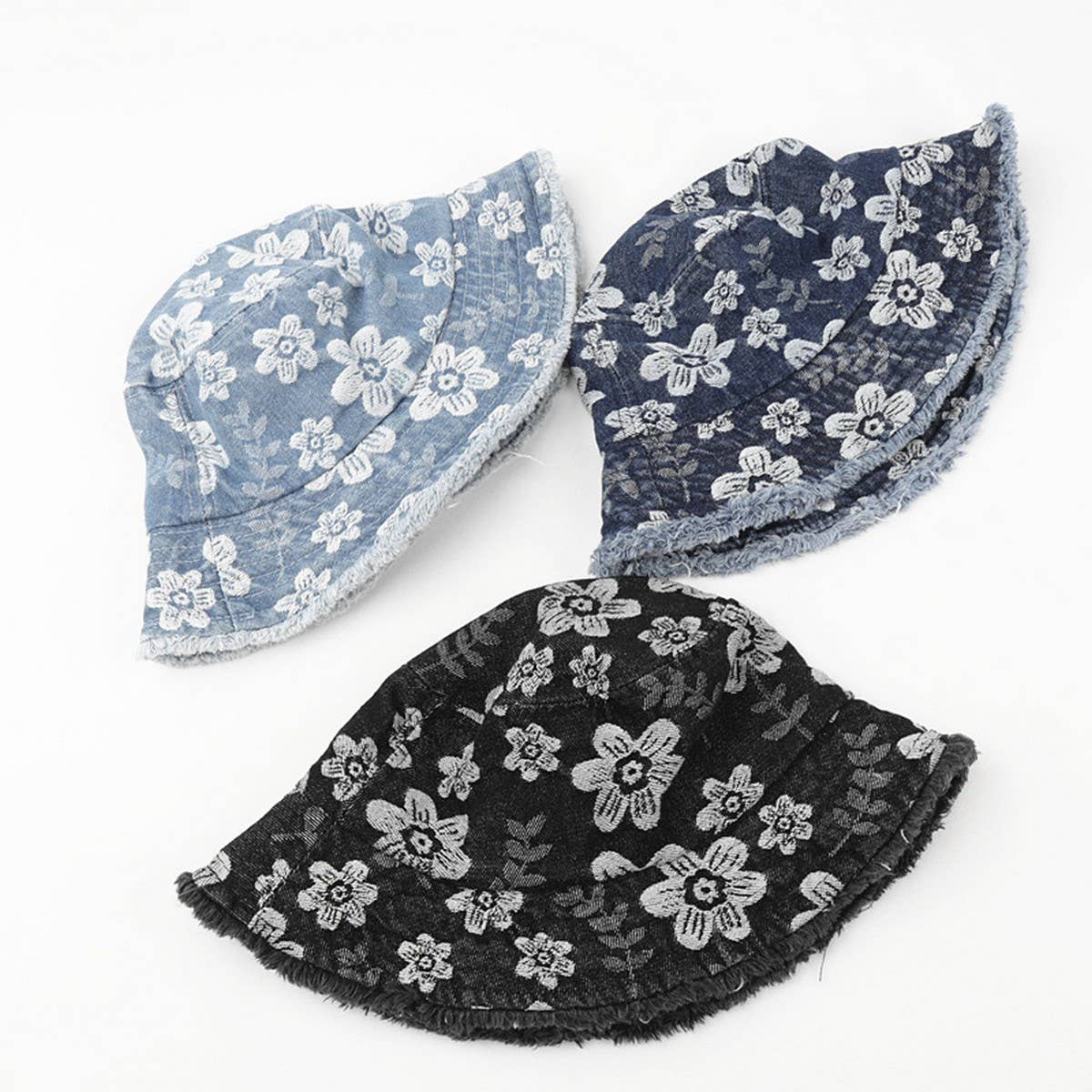 CWAH1509_VINTAGE FLORAL DESIGN DENIM  BUCKET HAT