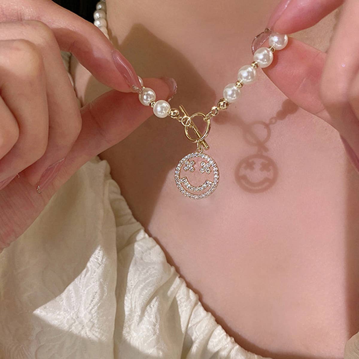 ALL-MATCH PEARL HEART SMILEY FACE NECKLACE_CWAJE2443