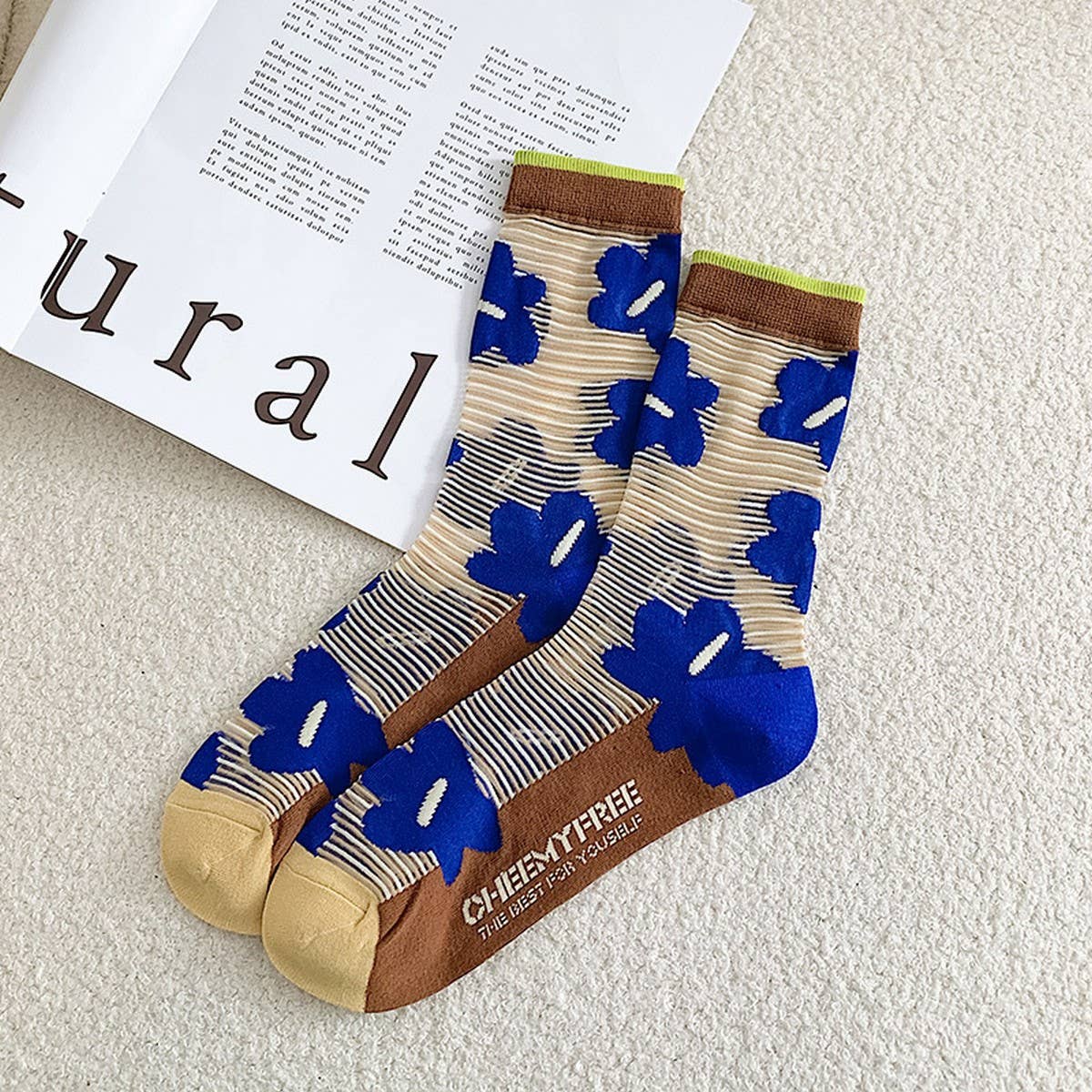 FLORAL KLEIN BLUE STRIPED GLASS STOCKINGS