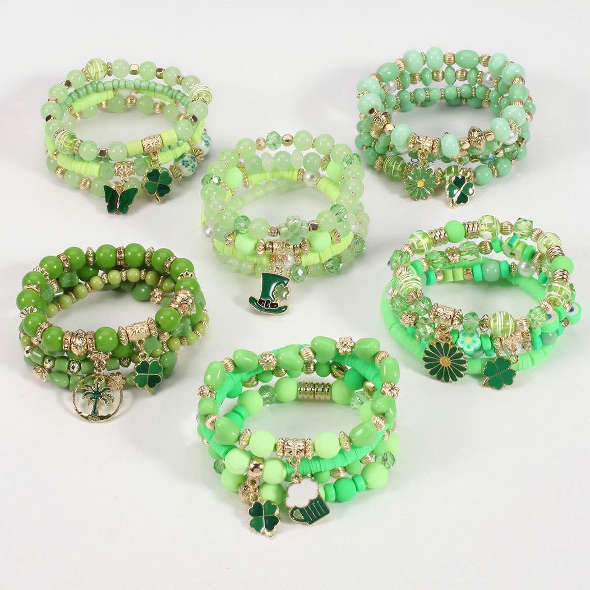 CWAJE05682_ST PATRICK CLOVER GREEN LUCKY CHARM BRACELET SET