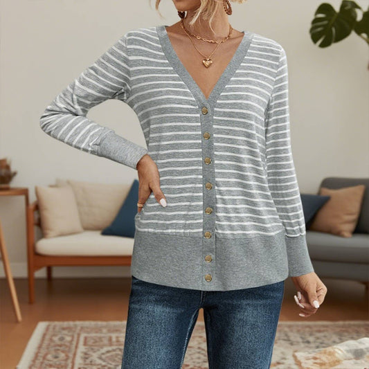 Striped single-breasted slimming cardigan