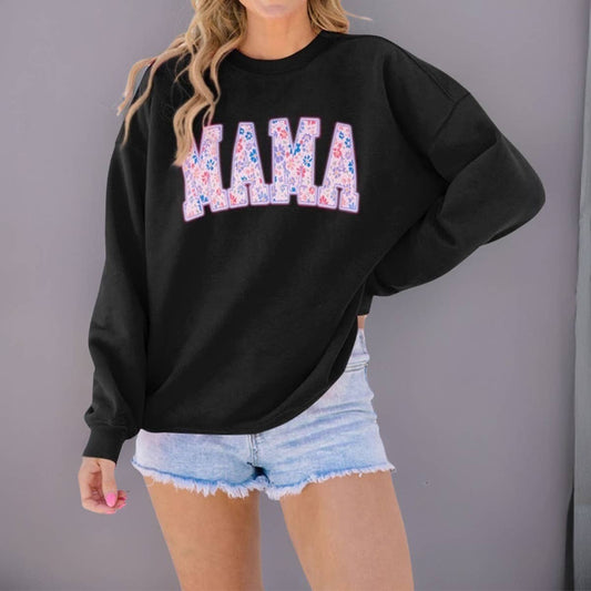 WOMEN'S LETTER PATTERN PULLOVER ROUND NECK HOODIE