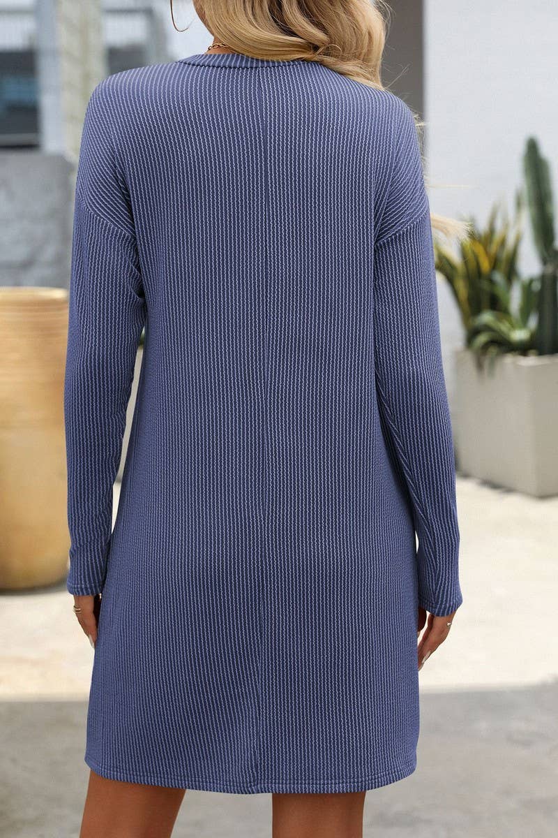 CWDSD5978_TWIST STRIPE LONG SLEEVE POCKET DRESS