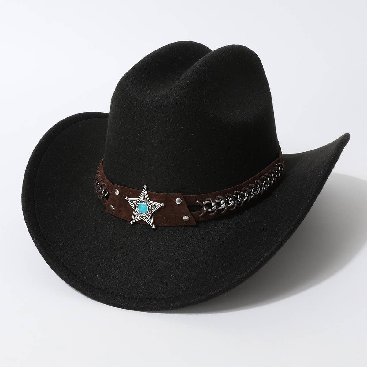 Woven Western Cowboy Hat with Turquoise Star Band_CWAH3661