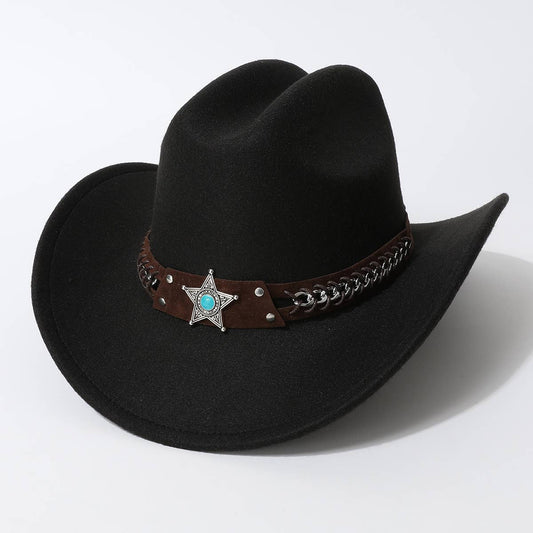 Woven Western Cowboy Hat with Turquoise Star Band_CWAH3661