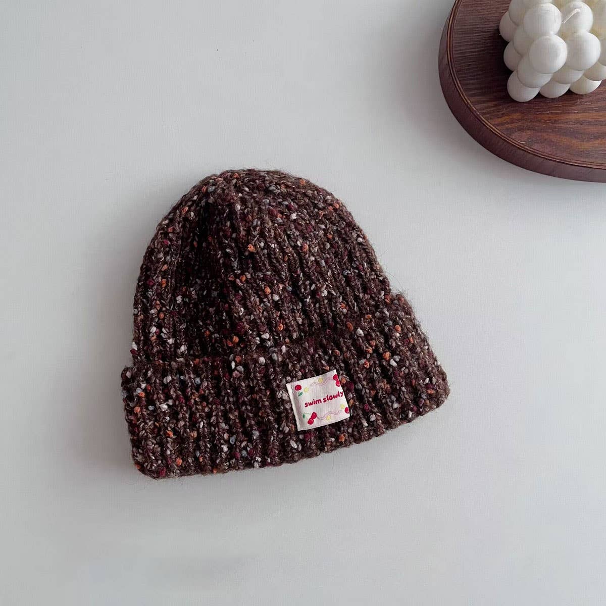 CHILDREN'S STYLISH CURLED WHITE LABEL KNITTED HAT_CWAH2935