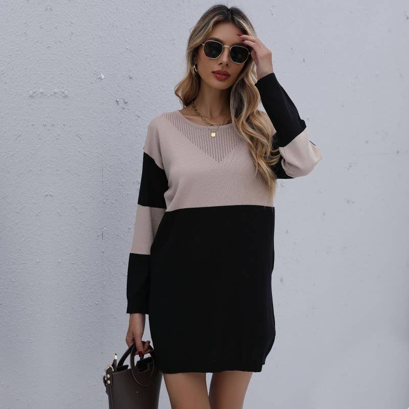 PULLOVER ROUND NECK MATCHING MID-LENGTH DRESS