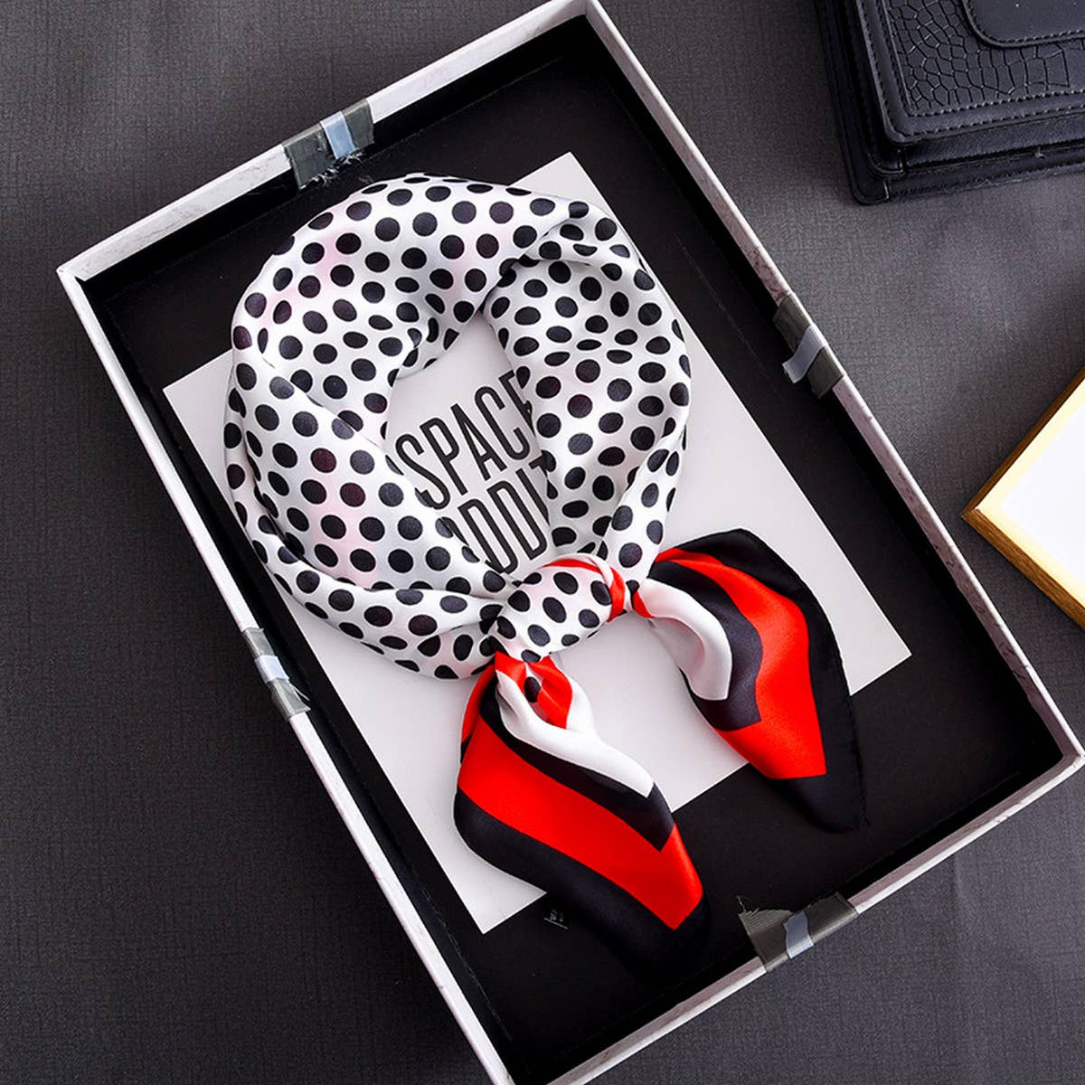 CWASC2407_CONTRAST COLOR POLKA DOT TRENDY RETRO SCARF