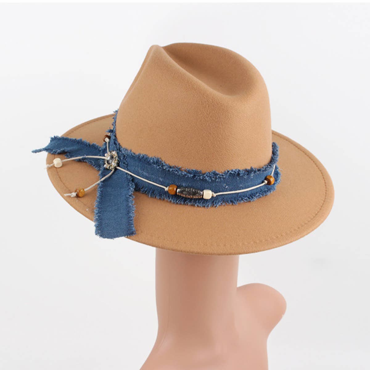 WOMEN'S DENIM BLUE FABRIC BAND PANAMA HAT_CWAH1878