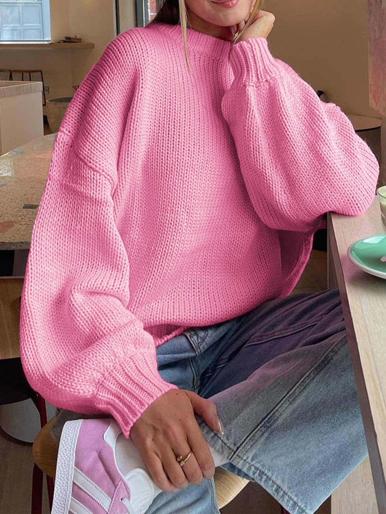 Leisure simple round neck long sleeve sweater