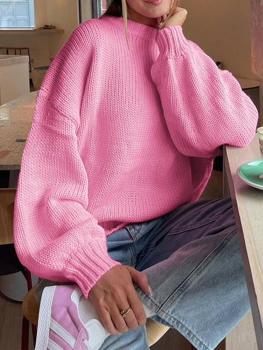 Leisure simple round neck long sleeve sweater