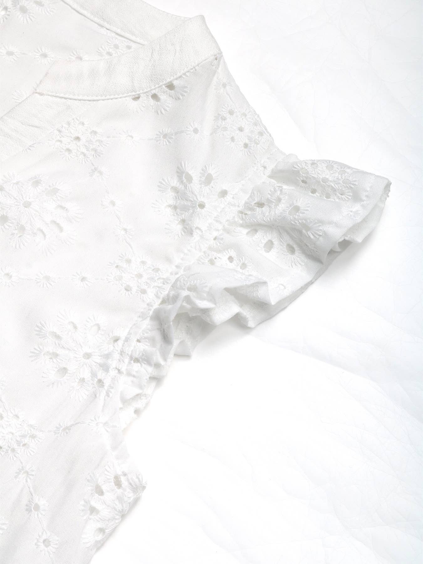 V-Neck Lace Jacquard Flutter Sleeve Blouse