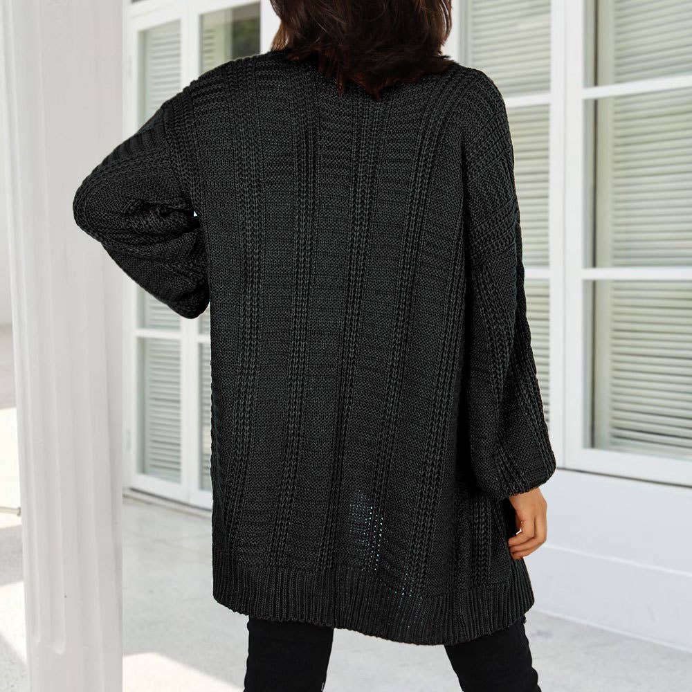 V-neck twist lantern sleeve long cardigan coat