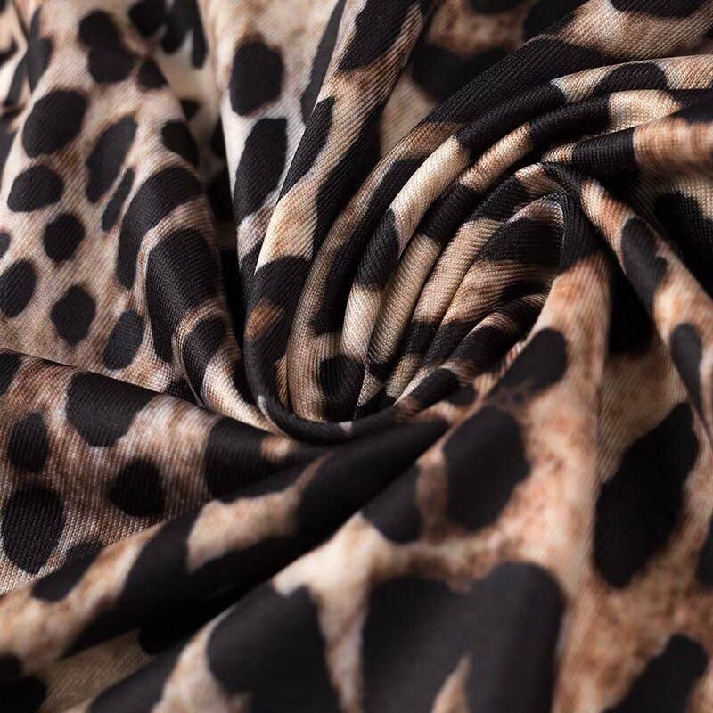 Sexy leopard print pleated halter dress