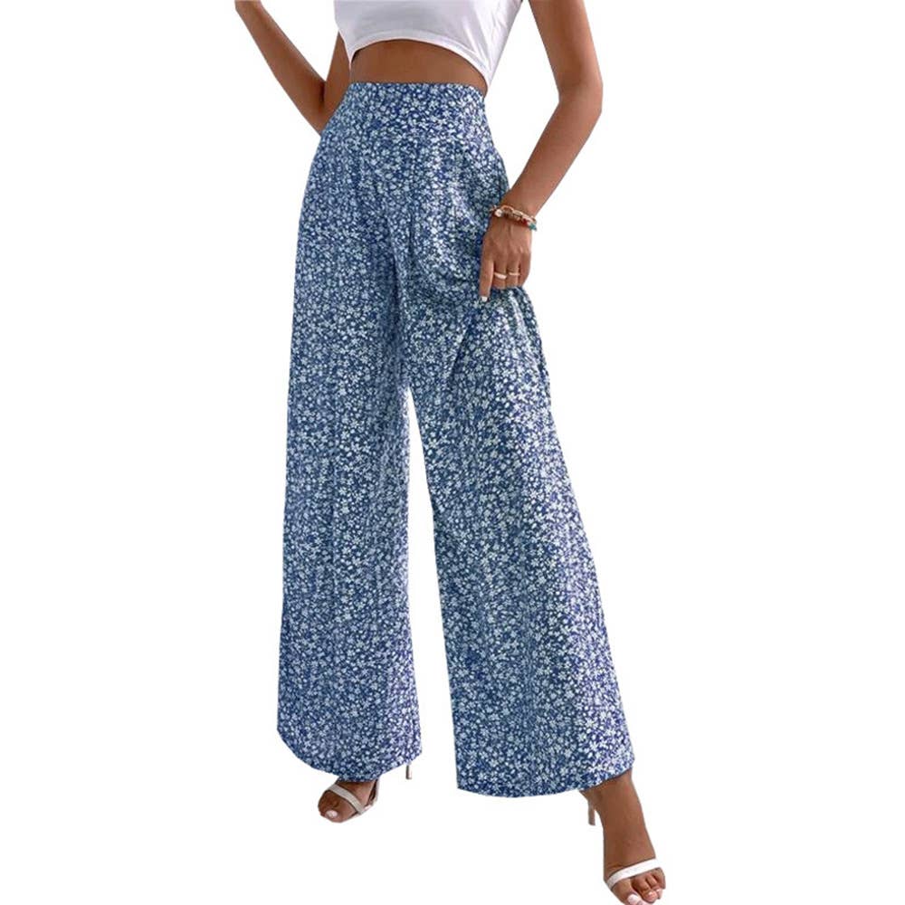 Printed waist waist casual wide-leg pants
