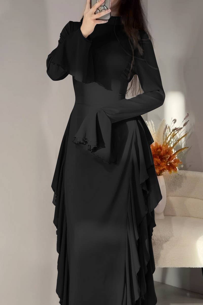 CWDMD6445_CASUAL HIGH WAIST TRUMPET SLEEVE DRESS