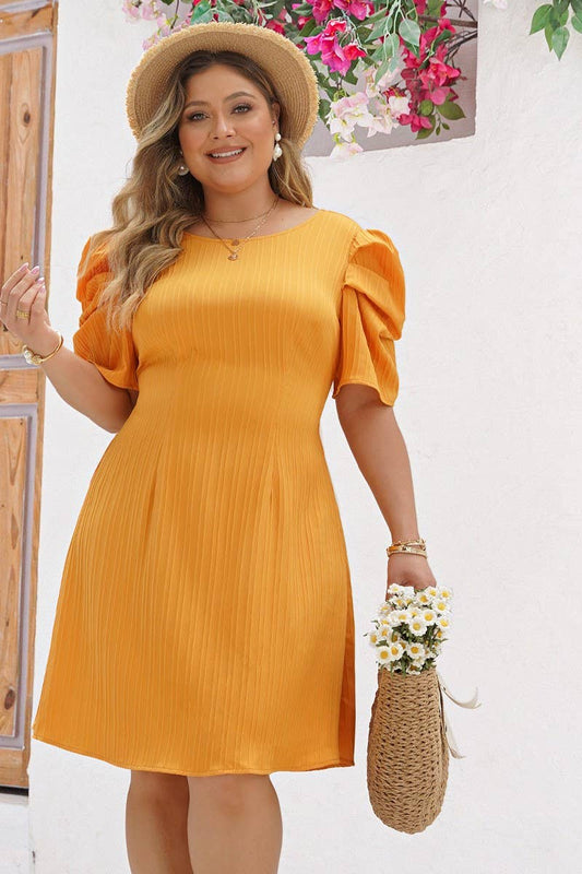 TEMPERAMENT BUBBLE SLEEVES WAIST IN PIECE DRESS_CWDSD2979