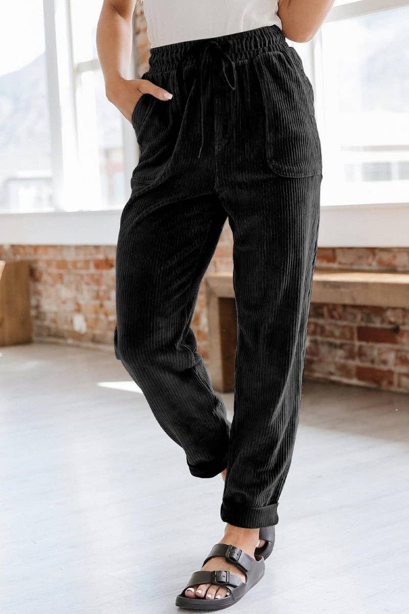 CWBLP0479_CORDUROY ELASTIC WAISTBAND SIDE POCKET TROUSERS