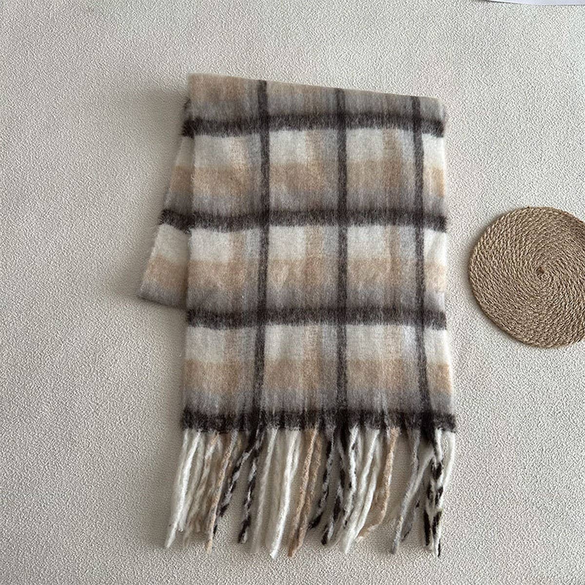 Colorblock Plaid Faux Cashmere Scarf for Winter