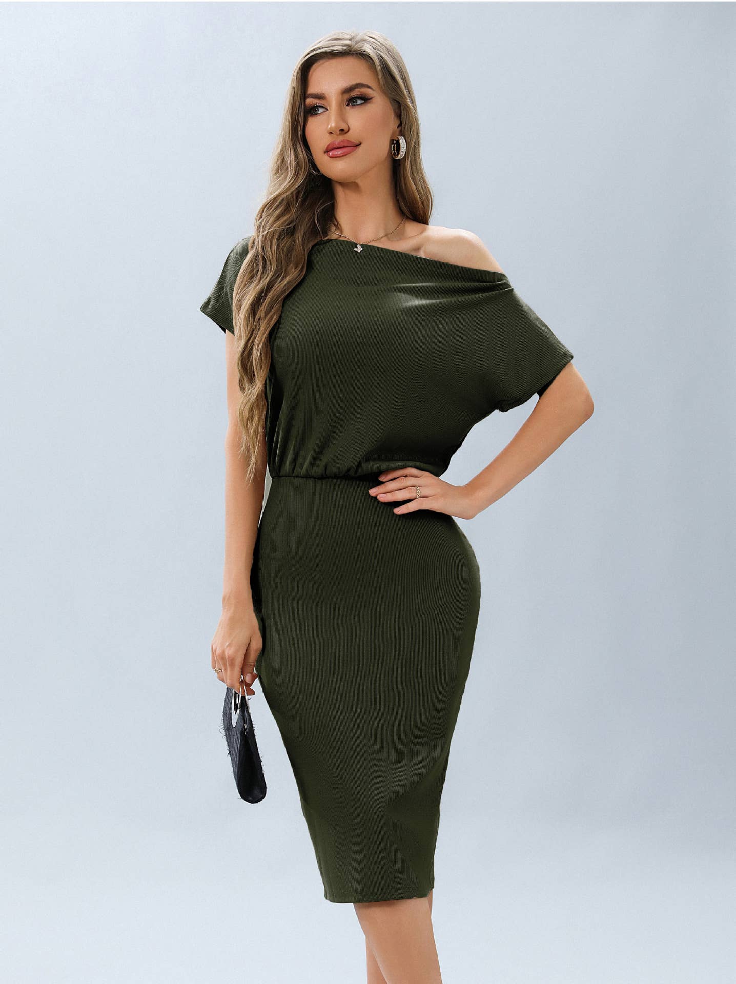 SOLID COLOR BELT LINE NECK FANNY PACK HIP DRESS