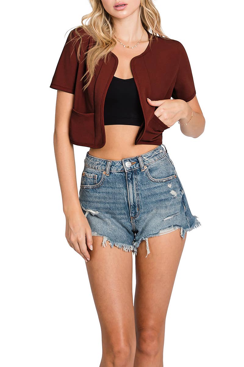 CWOBL092_Short Sleeve  Bolero Open Front Cardigan