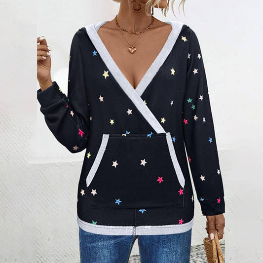 HOODED STAR V-NECK PRINT SEXY HOODIE