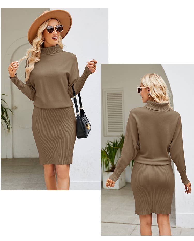 SLIM SWEATER DRESS WITH HIP WRAP AND HIGH NECK