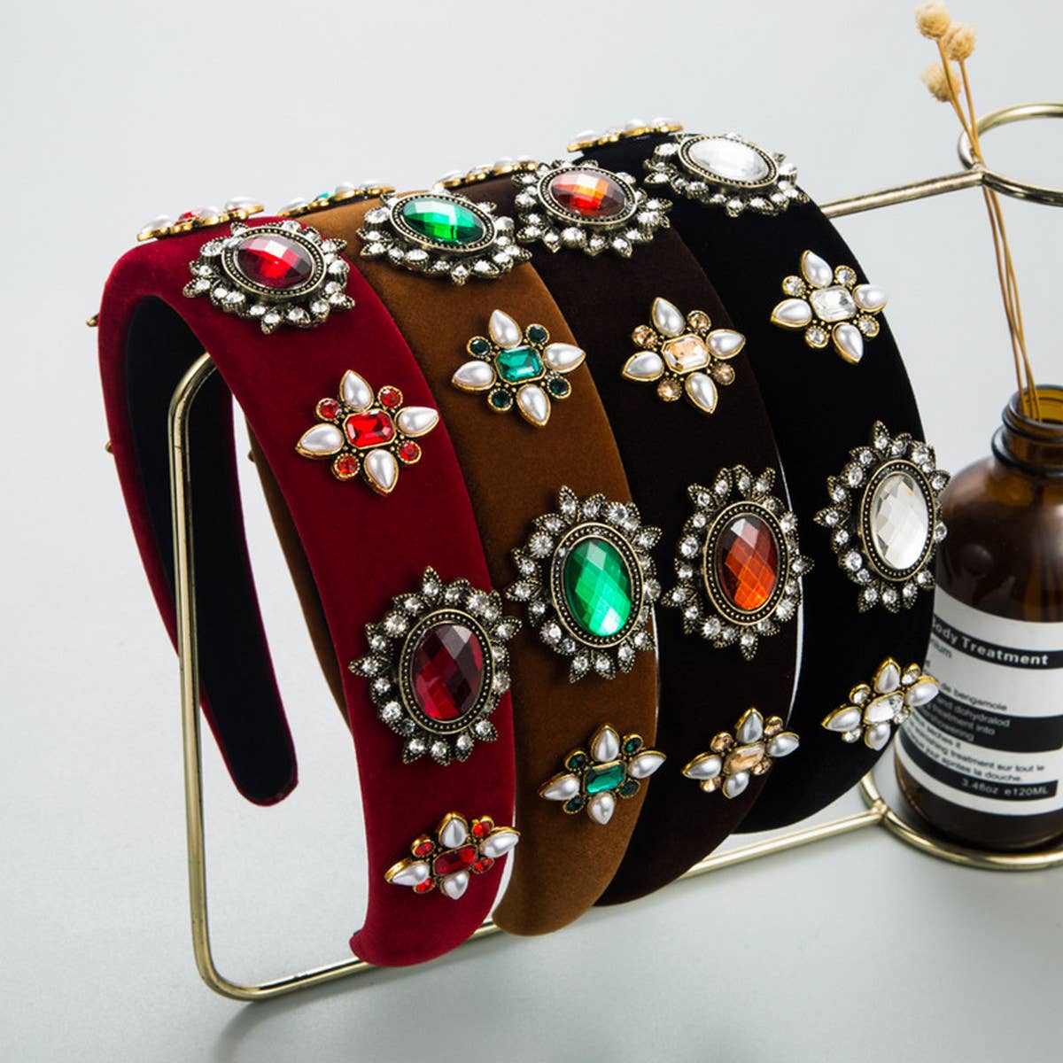 VINTAGE VELVET DIAMOND PEARL FLOWER HEADBAND