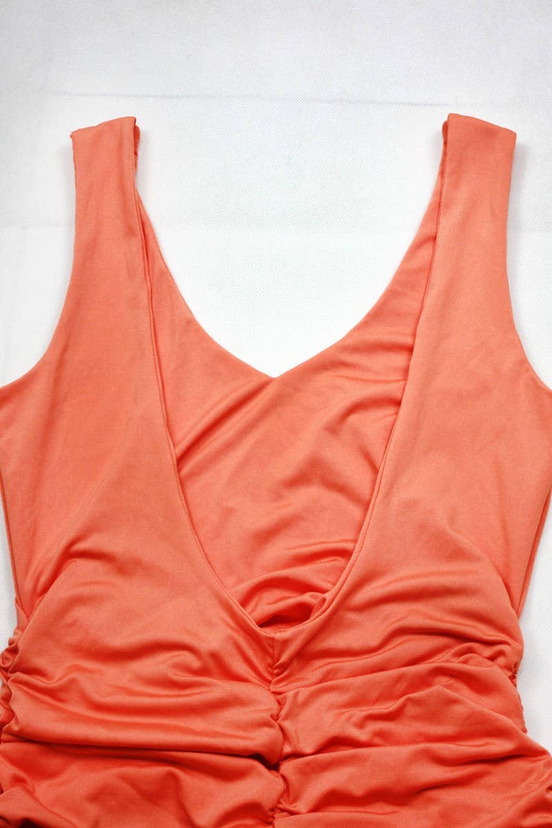 CWDSD10765_V NECK BACKLESS BODYCON SEXY DRESS