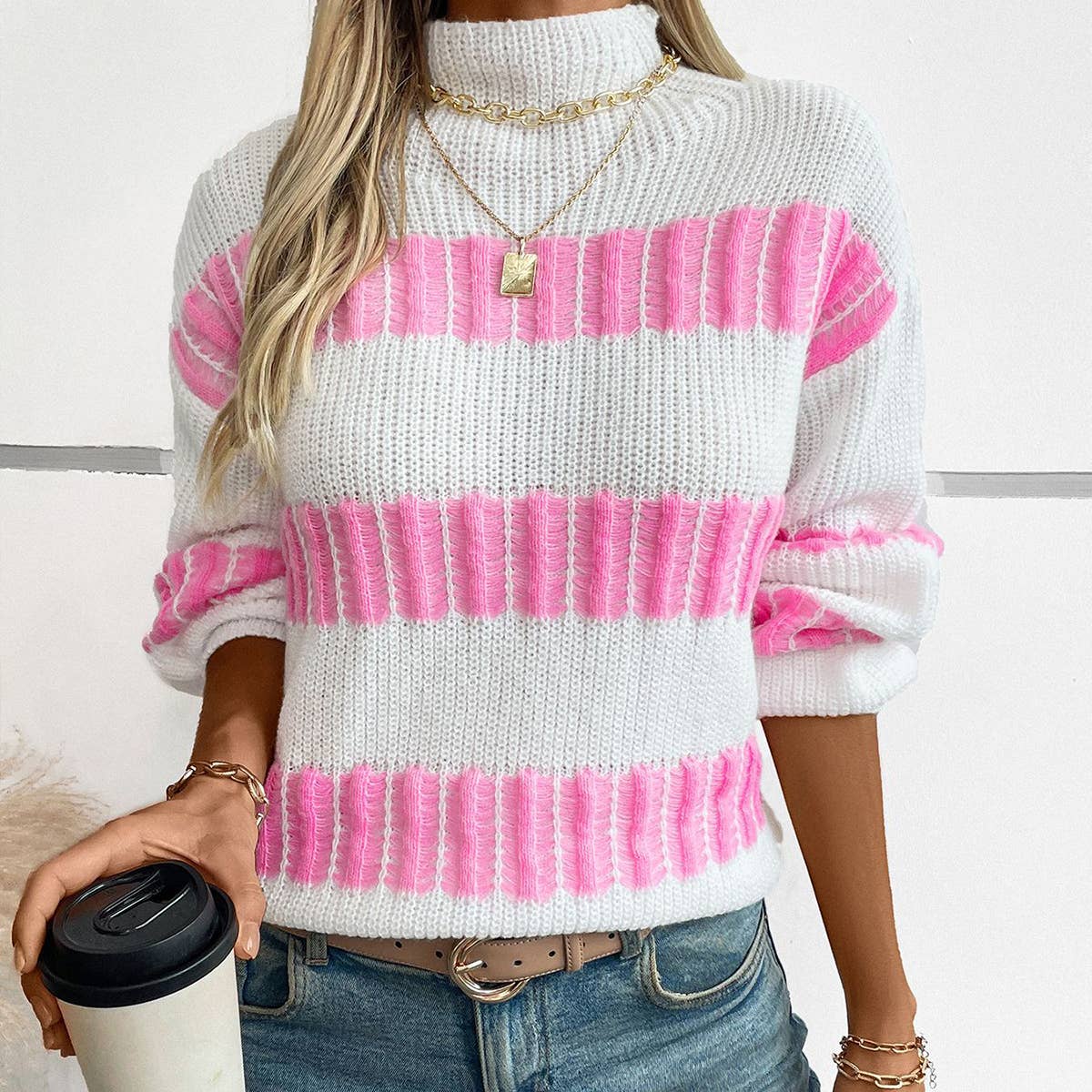 Stylish all-in-one semi-turtleneck sweater