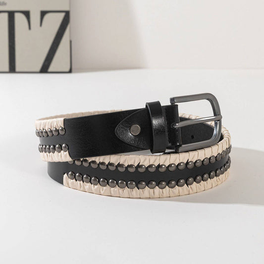 Vintage Punk Studded Pin Buckle Belt Unisex Jeans_CWABE1230
