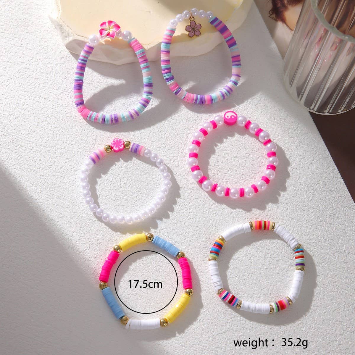 COLORFUL POLYMER CLAY FLOWER SHELL BRACELET SET