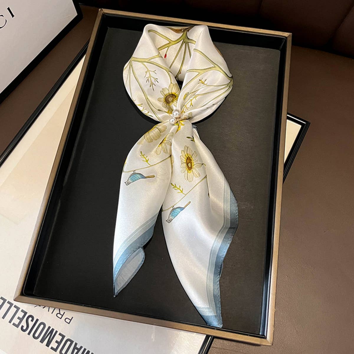 Simple Floral Silk Scarf ??100% Mulberry Silk_CWASC0552