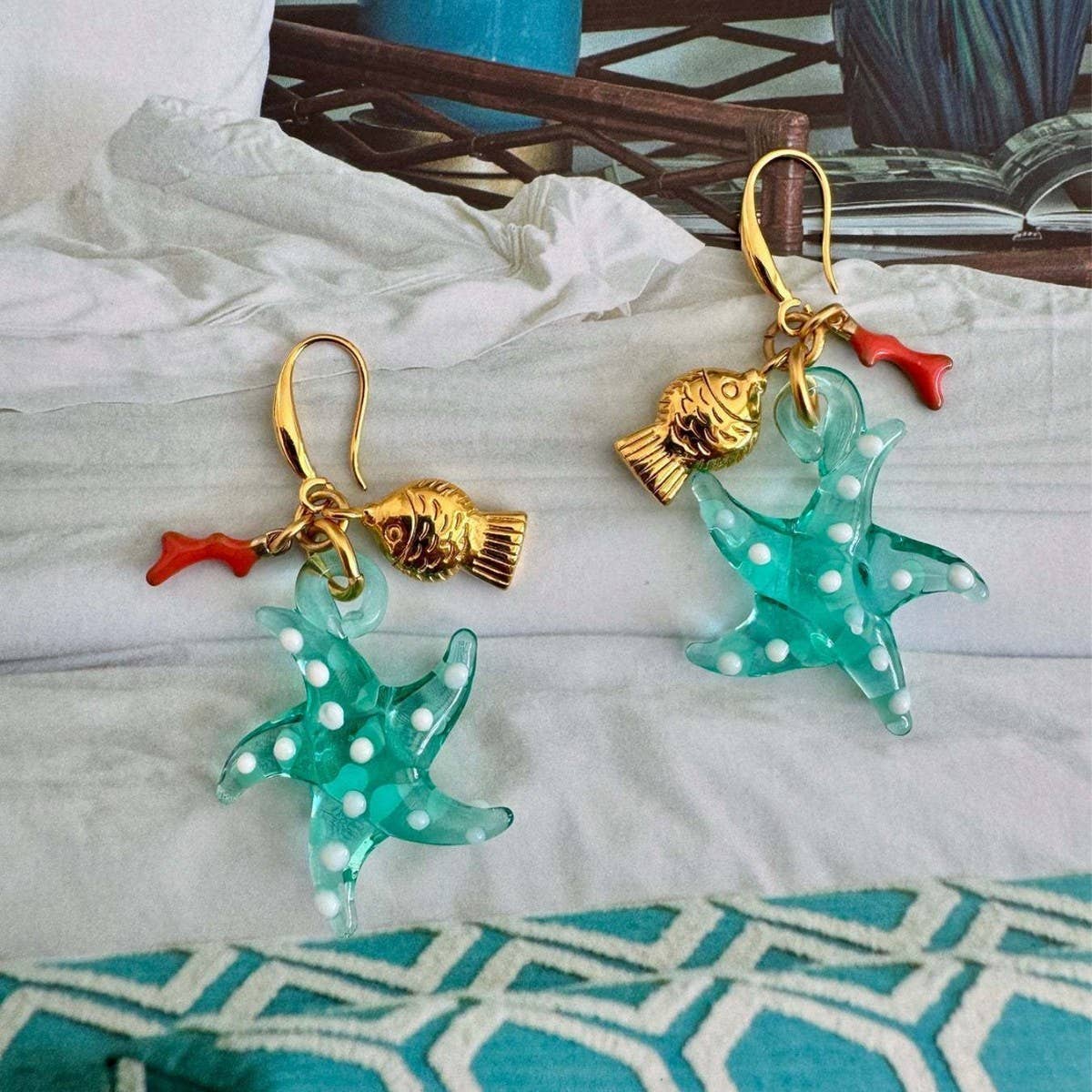 Ocean Series Starfish Fish Seahorse Coral Earrings_CWAJE4996