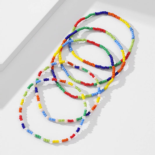 Boho Beaded Anklet Set ??Crystal & Glass Beads_CWMM6354