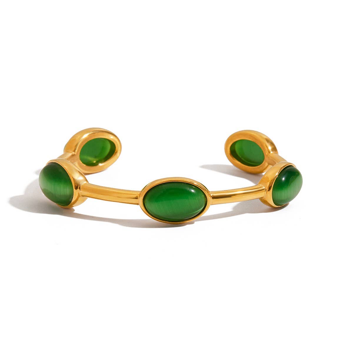 Luxury 18K Gold Green Oval Natural Stone Cuff