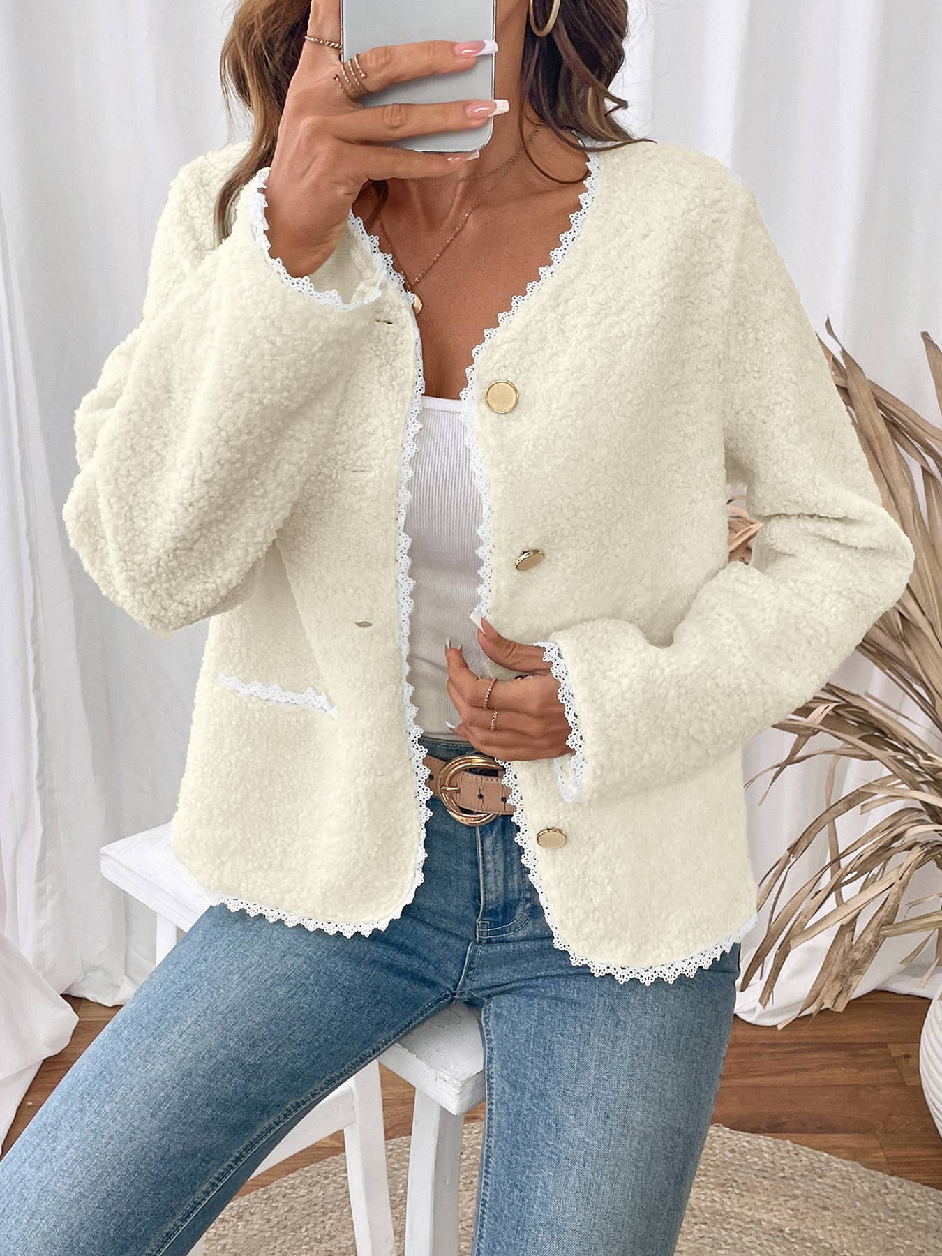 Lace lace patchwork single-breasted cardigan