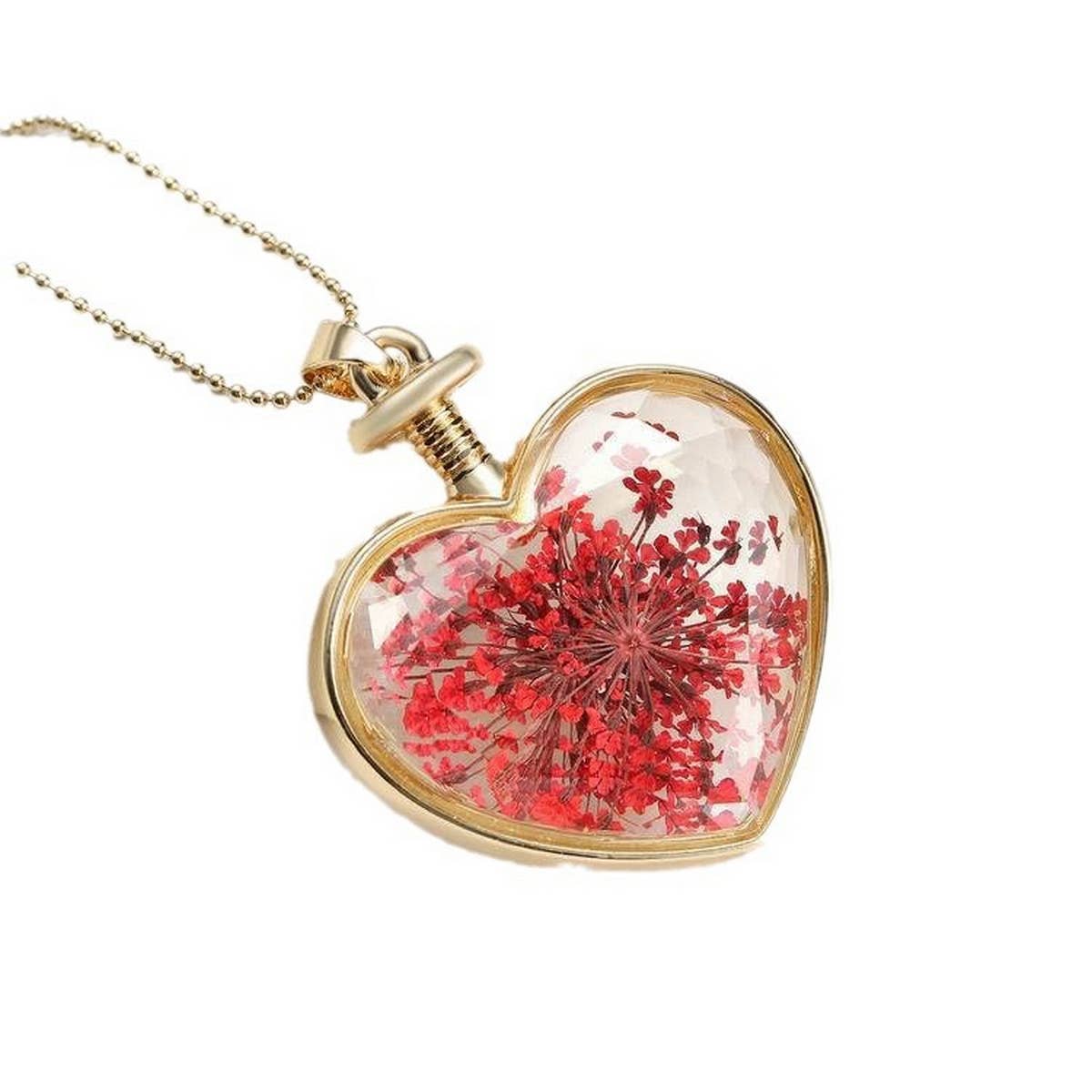 HEART CRYSTAL PLANT DRIED FLOWER NECKLACE