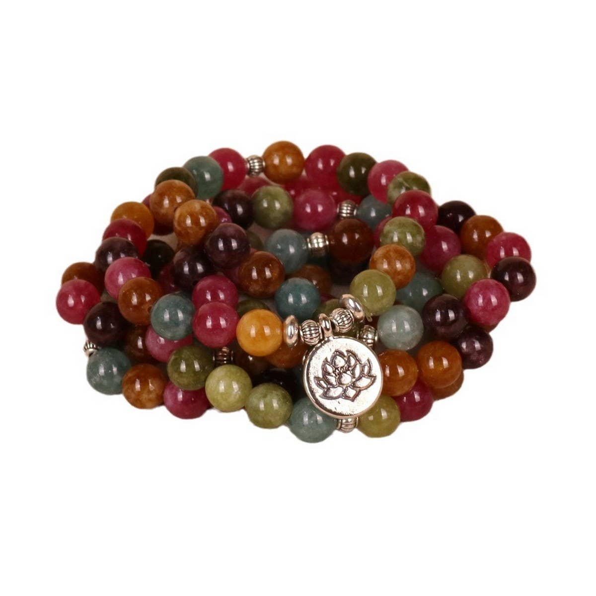 108 MULTI-COLORED STONE BEADED BRACELET WITH CHARM_CWAJE3931