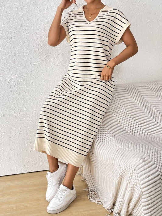 Loose casual striped V-neck long dress