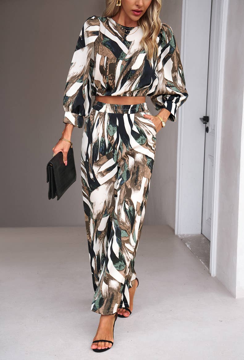 Fashion casual printed long sleeve pants suit
