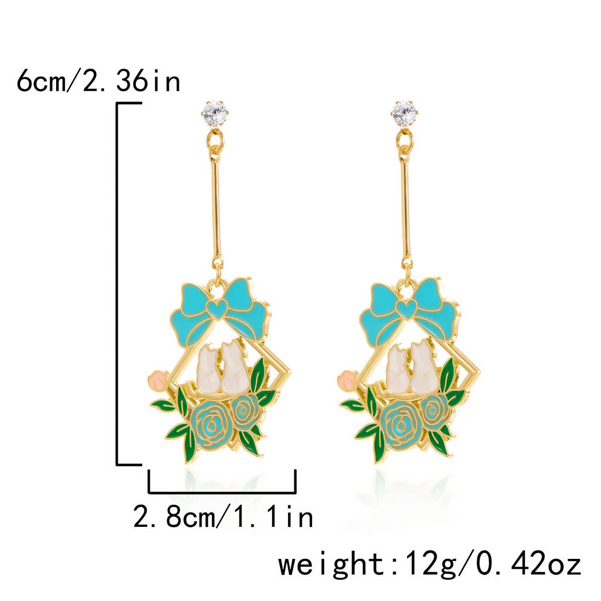 OIL PAINTING CHERRY BLOSSOM RABBIT EARRINGS_CWAJE2422