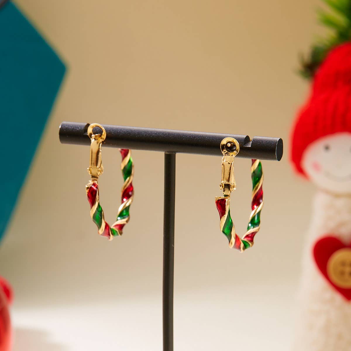CWAJE2513_CHRISTMAS COLORFUL SPIRAL GEOMETRIC HOOP EARRINGS