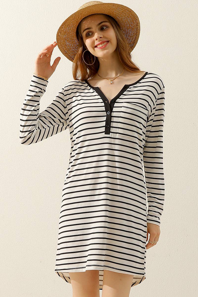 CWDMD805_BUTTON DOWN LONG SLEEVE CASAUL MAXI KNEE DRESS