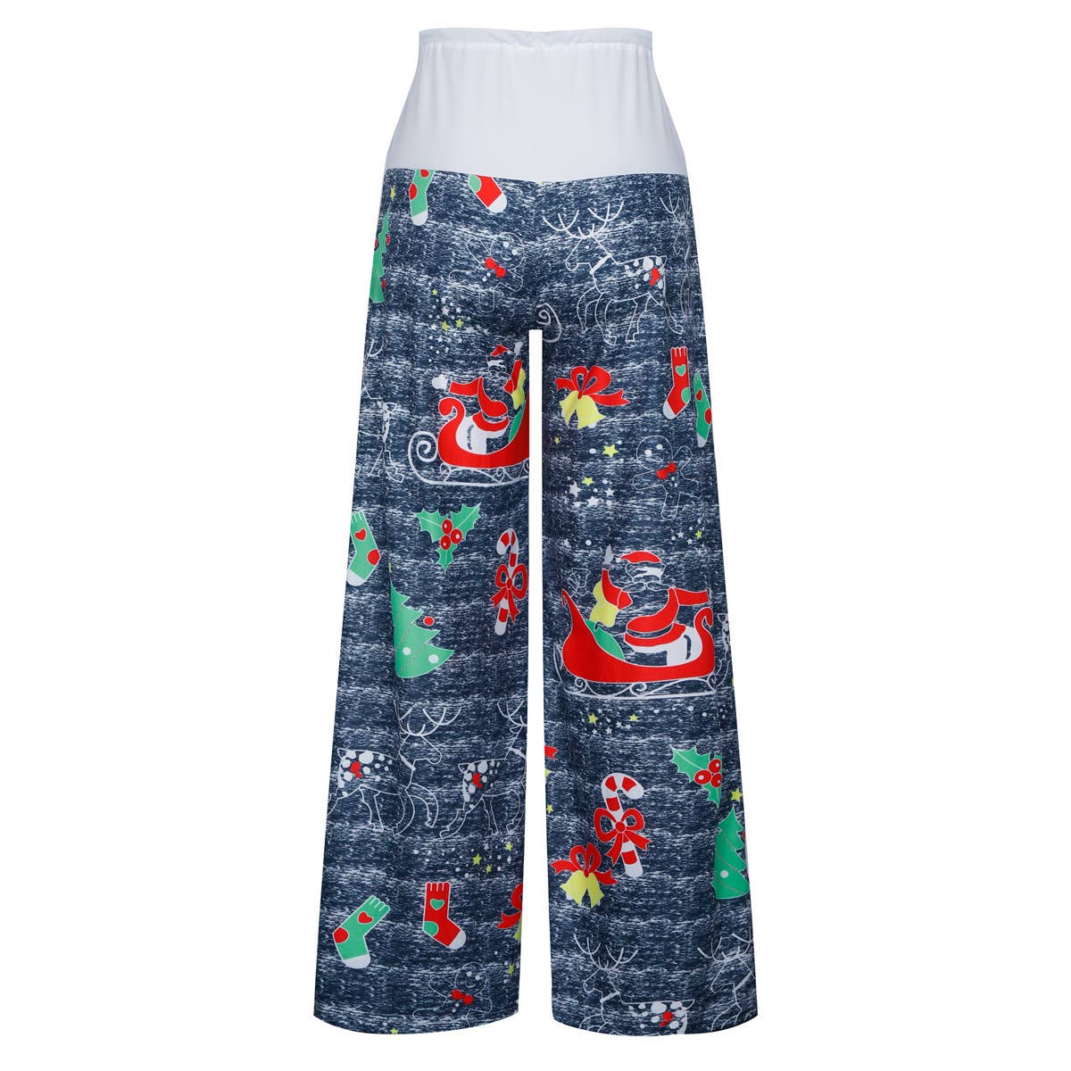 Christmas print patchwork lace-up wide-leg pants